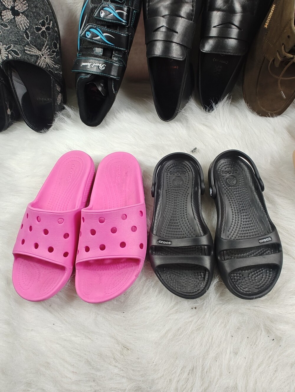 Crocs Pink & Black Slide Sandals Bundle – 2 Pairs Women's Size J5 / W5